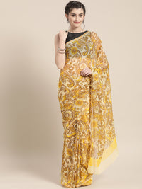 Chhabra 555 Chiffon Ethnic paisley Motif Saree with Zari Woven Satin border and contrast blouse