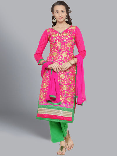 Chhabra 555 Cotton Dress Material with Floral Multicolor Resham Embroidery and gota border