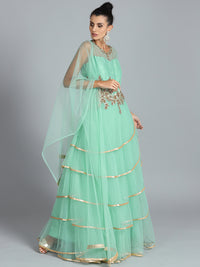 Chhabra 555 Made to measure Green Kurta Set with gold patch work embroidery and beautiful laces