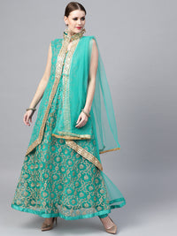 Chhabra 555 Made-to-Measure Teal Net Anarkali Kurta Set with Zari embroidery and matching jacket