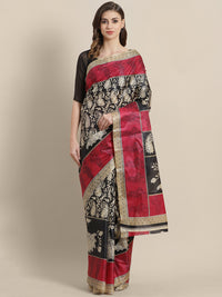 Chhabra 555 French Tussar Silk printed Saree with Goemetrical Colorblocking Ethnic Peacock Design