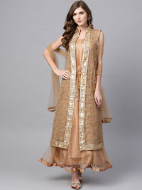 Chhabra 555 Gold Embroidered Layered Kurta Set with Mirror Embellishments and Jacket