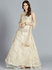 Chhabra 555 Cream Pearl Embellished Resham Embroidered Kurta Set making beautiful floral patterns