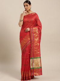 Chhabra 555 Banarasi Brocade Chanderi Silk saree with Zari weaving in a floral Peacock pattern 