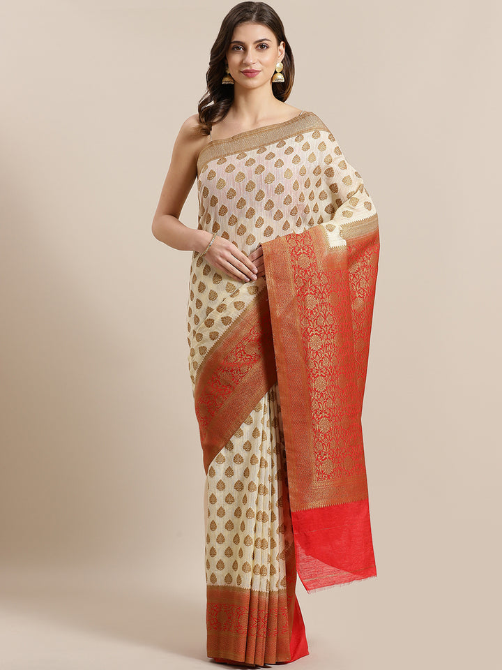 Chhabra 555 Banarasi Jute Cotton Silk saree with Oxidised Zari weaving Contrast Heavy Border,Pallu 