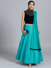 Chhabra 555 Blue & Firozi Micro Raw Silk Swarovski Embellished Stitched Lehenga Choli With Net Dupatta