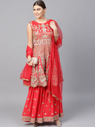 Chhabra 555 Made to Measure Peplum style Embellished Kurta with Embroidered Sharara Set