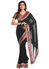 Black Color Saree with Art Silk Paithni Print border and Blouse piece