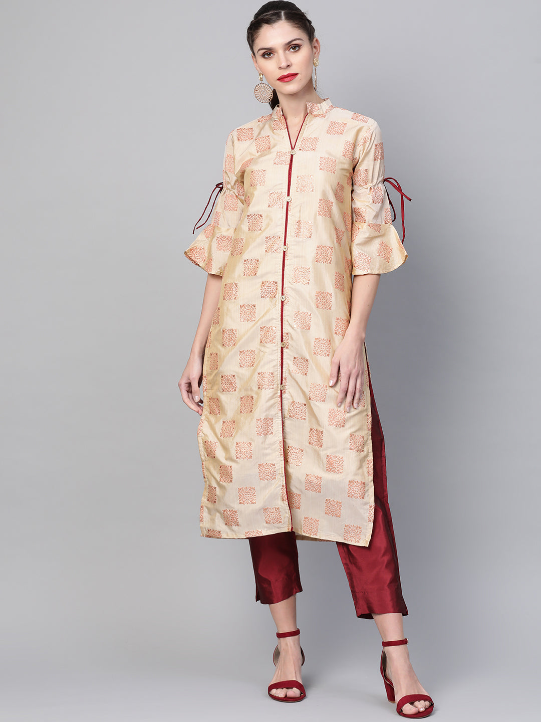 Chhabra 555 Made to Measure Kurta Pallazo Set With Embossed Rubber Print and Stylized Buttons
