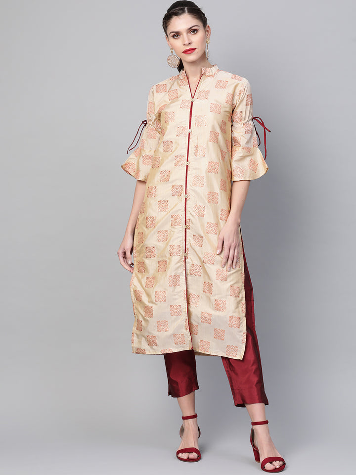 Chhabra 555 Made to Measure Kurta Pallazo Set With Embossed Rubber Print and Stylized Buttons