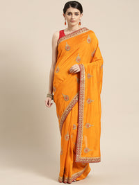 Chhabra 555 French SIlk Embroidered Saree with Golden Zari border and crystal embellishments