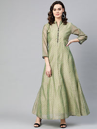 Chhabra 555 Made to Measure Anarkali Printed Kurta Dress with pearl embellishments and Ikat inspired floral print