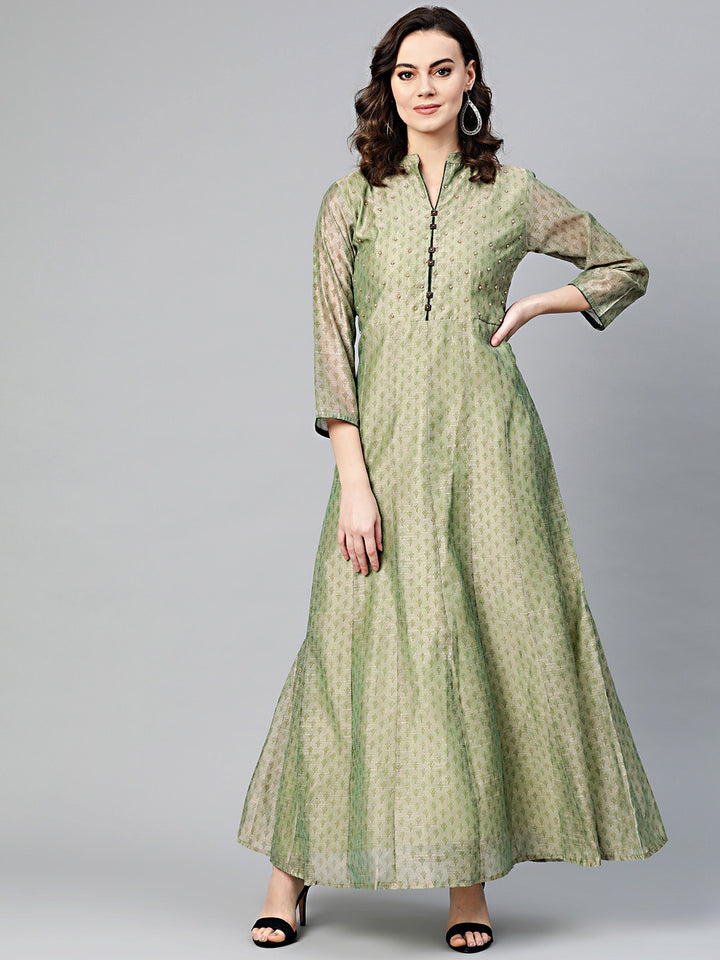Chhabra 555 Made to Measure Anarkali Printed Kurta Dress with pearl embellishments and Ikat inspired floral print