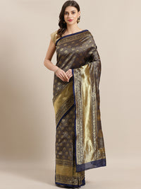 Chhabra 555 Kanjiwaram inspired French silk saree with Oxidised Zari Weaving in Mughal ethnic motifs
