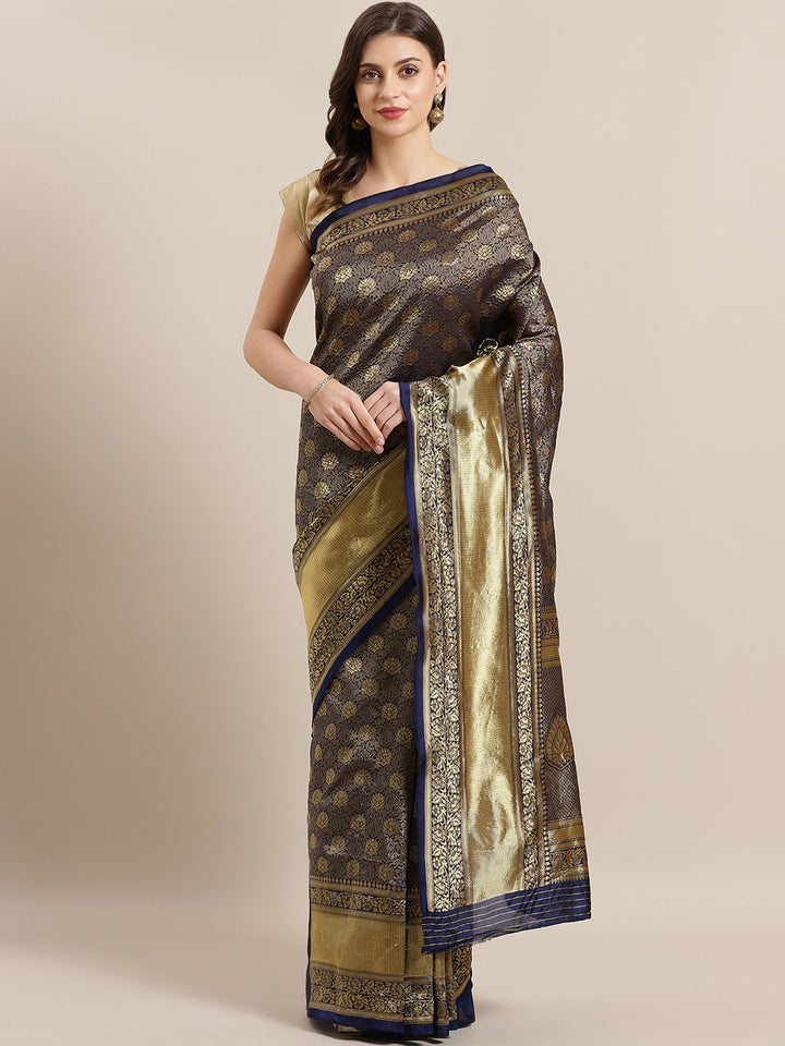 Chhabra 555 Kanjiwaram inspired French silk saree with Oxidised Zari Weaving in Mughal ethnic motifs