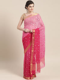 Chhabra 555 Chiffon Crystal Embellished Bandhej Saree with Resham Embroidered Floral Motifs