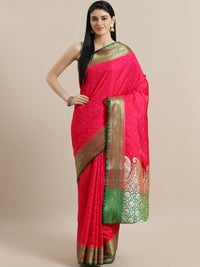 Chhabra 555 Magenta Jamdani Banarasi Silk Saree with Paisley Golden Zari Pallu with Contrast Blouse 