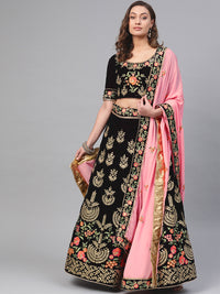 Chhabra 555 Velvet Semi-stitched Lehenga set with gota patti and resham embroidery