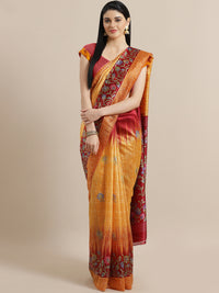 Chhabra 555 Mustard French Silk printed Saree with Lotus and Floral Two Toned Digital Design