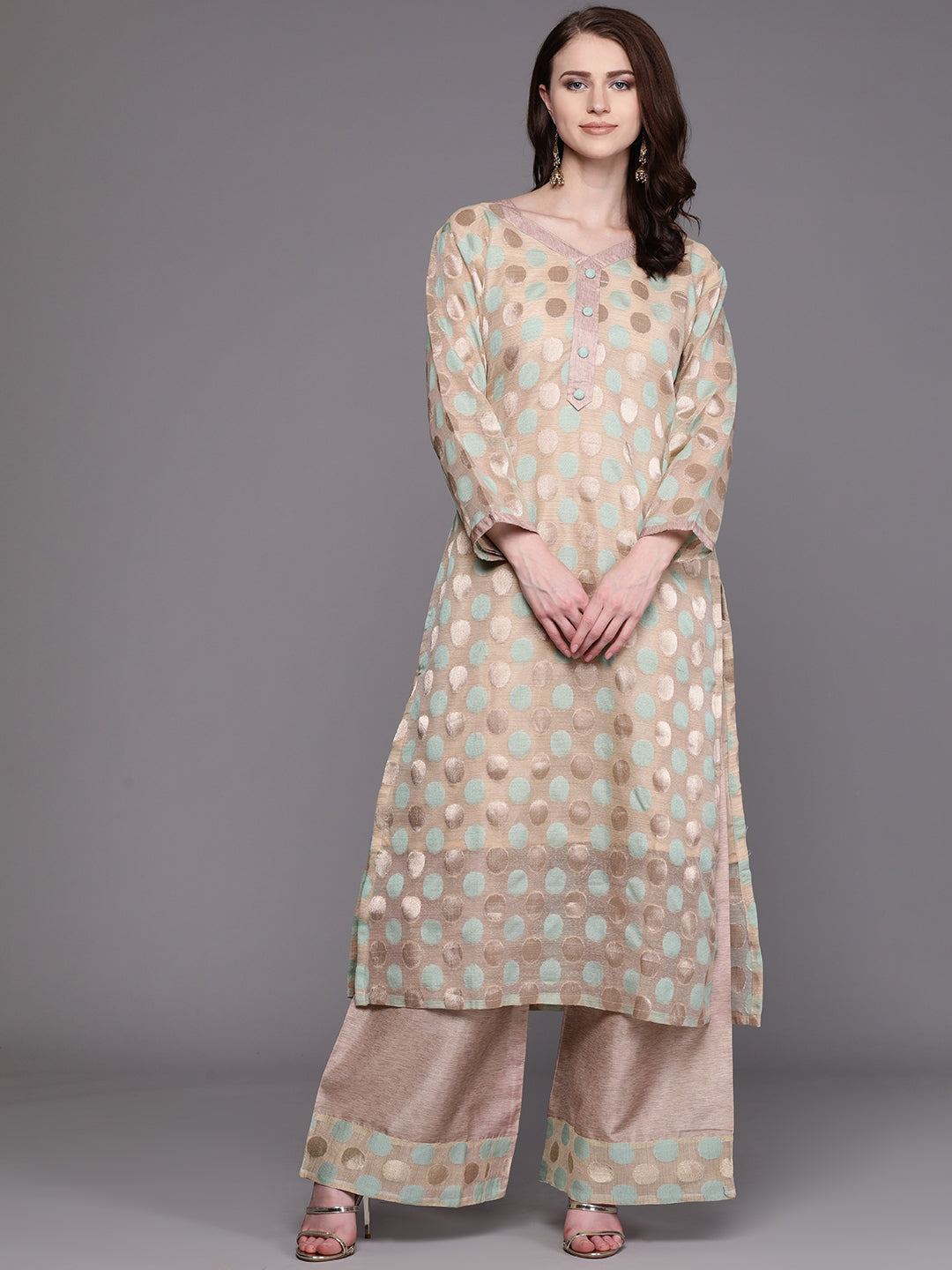 Chhabra 555 Made to Measure Chanderi Kurta Set With Resham weaving and Flared Palazzo