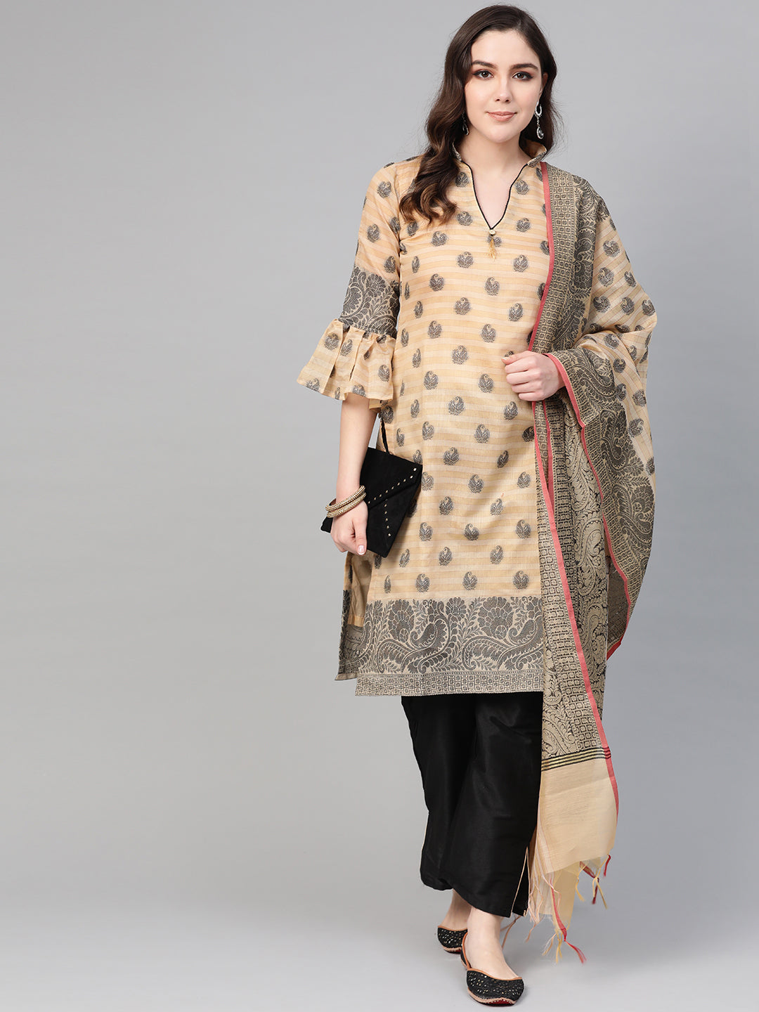 Chhabra 555 Made-to-Measure Banarasi Kurta Set with Resham Zari Weaving, Bell Sleeves and Handloom dupatta