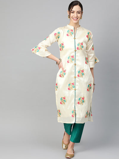 Chhabra 555 Made-to-Measure Pathani Style Kurta Set with Resham Zari embroidery in floral pattern