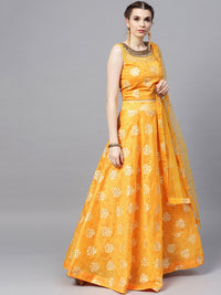 Chhabra 555 Made-to-Measure Croptop Lehenga with Jeweled neckline, Foil Print, Embroidered Dupatta