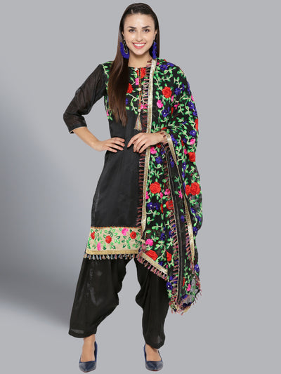 Chhabra 555 Chanderi Dress Material with Floral Resham Phulkari Embroidery and Fringed Gota border