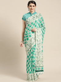 Chhabra 555 French Crepe SIlk printed Saree with Checked Colorblocking Digital design