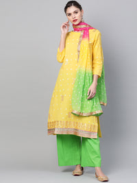 Chhabra 555 Made to Measure Kurta Pallazo Set With Bandhej Ombre print and Gota Patti Embroidery