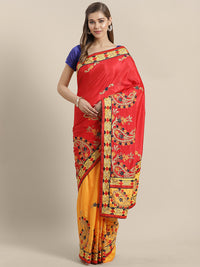Chhabra 555 Kantha inspired Half and Half Banarasi Silk saree with Zari and Resham Embroidery